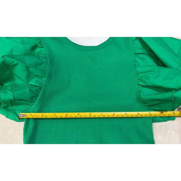 NWT Zara Dress Women’s Size S Small Ruffle Puff Sleeve Mini Body Con Green - Picture 6 of 9